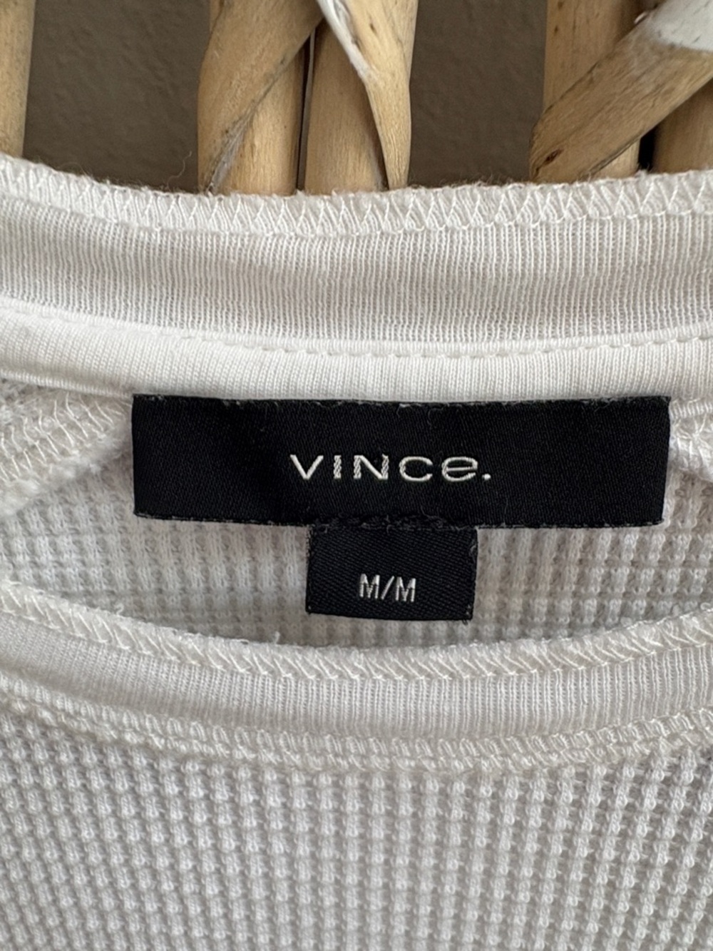 Vince White Waffle Knit Long Sleeve Top Size M Lightweight Crew Neck - Picture 4 of 5